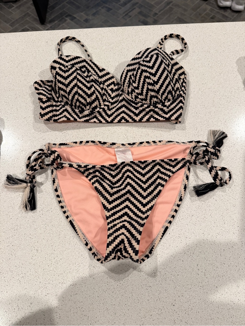 Xhilaration Black and Pink Zigzag Bikini Set